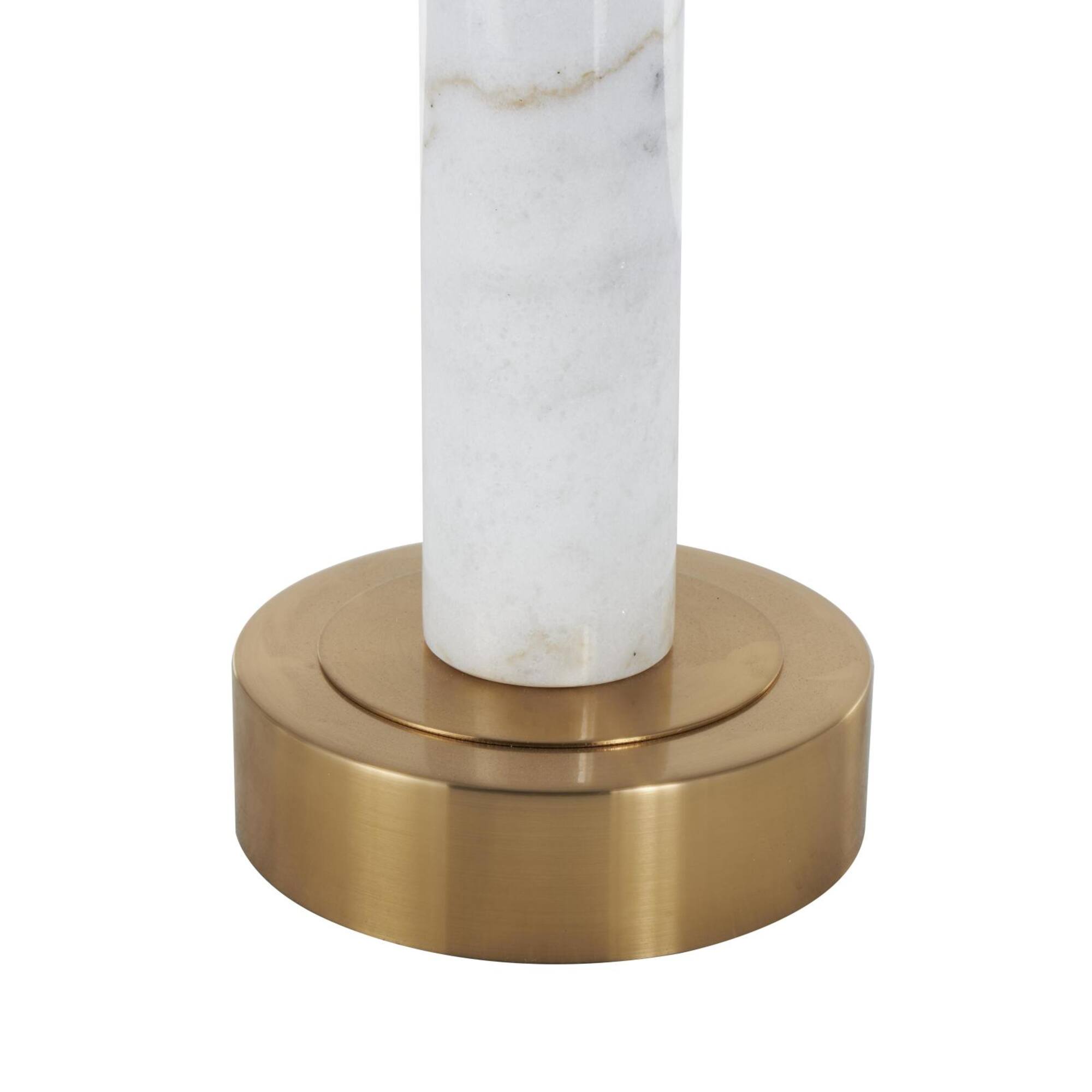 22" White Marble Round Accent Table with Gold Metal Rod & Base